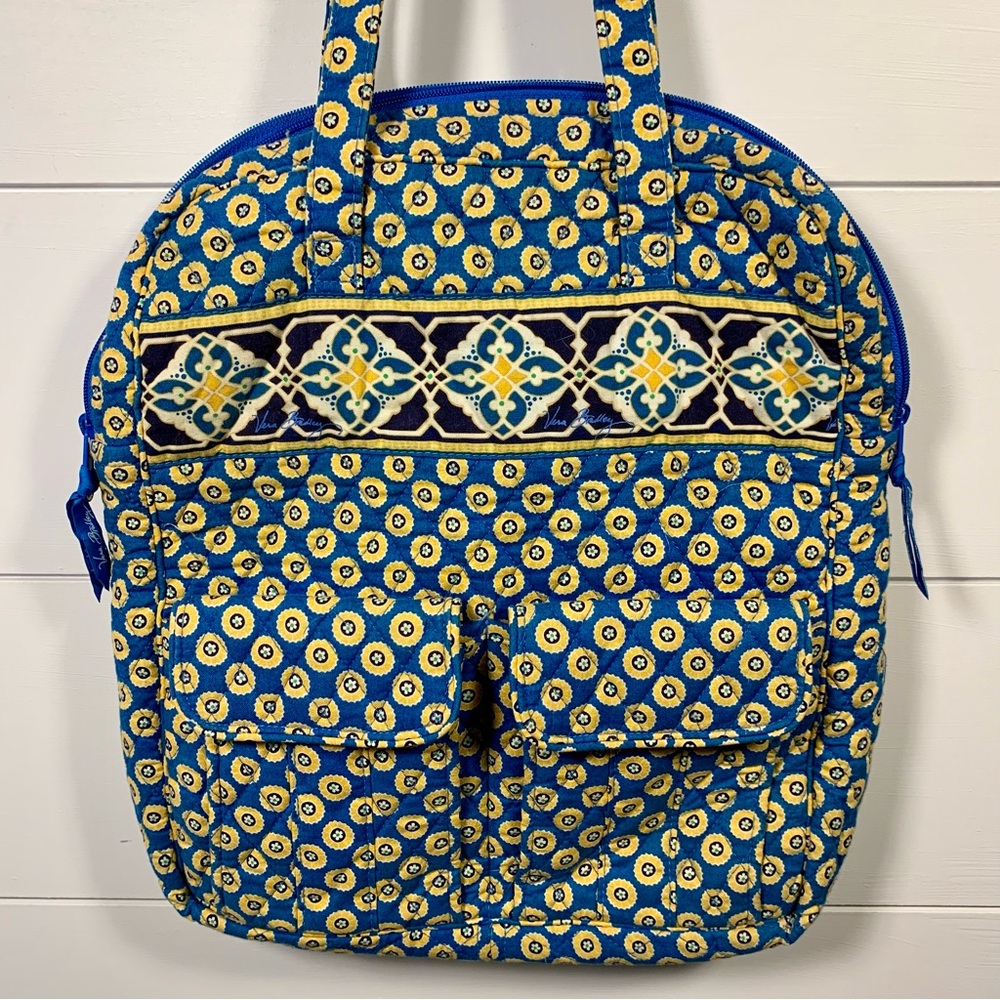 Vera Bradley Riviera Blue Tall Tote Purse School Computer Front Pockets